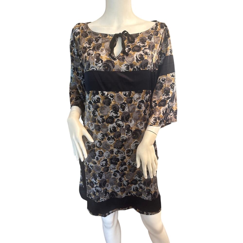 Hale Bob Silk Floral Tunic Mini Dress Boho Whimsigoth Small Black